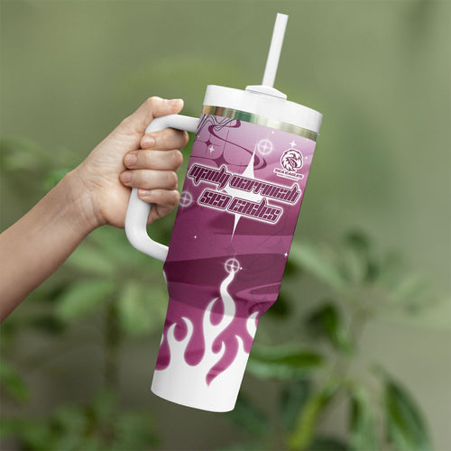 Personalized Manly Warringah Sea Eagles Tumbler With Handle Y2K Grunge Aesthetic With Cyber Flames and Starburst Graphics