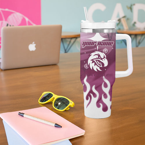 Personalized Manly Warringah Sea Eagles Tumbler With Handle Y2K Grunge Aesthetic With Cyber Flames and Starburst Graphics