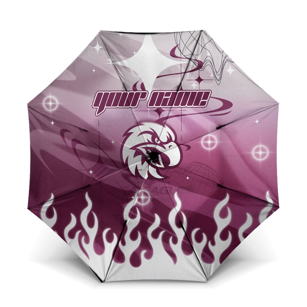 Personalized Manly Warringah Sea Eagles Umbrella Y2K Grunge Aesthetic With Cyber Flames and Starburst Graphics
