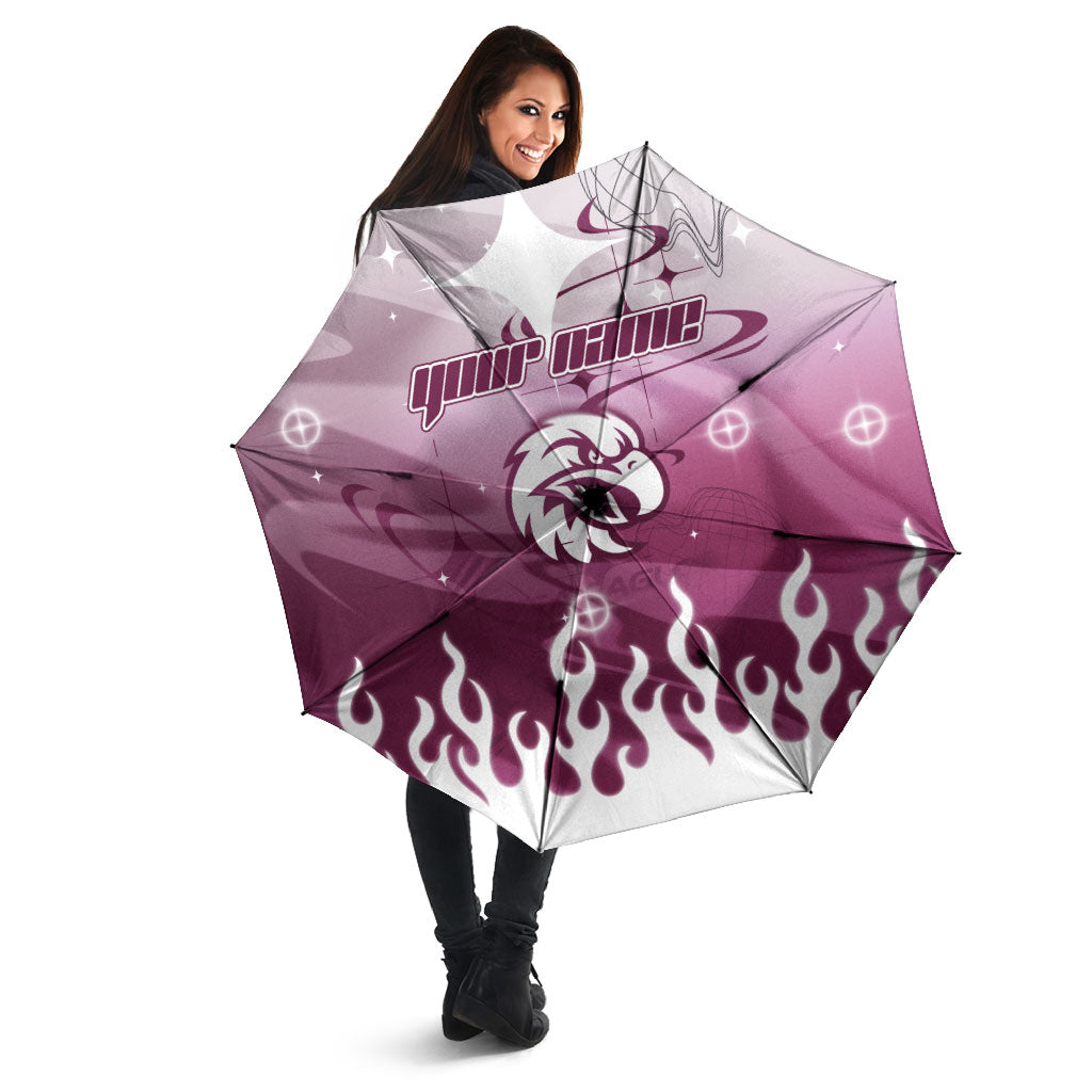 Personalized Manly Warringah Sea Eagles Umbrella Y2K Grunge Aesthetic With Cyber Flames and Starburst Graphics