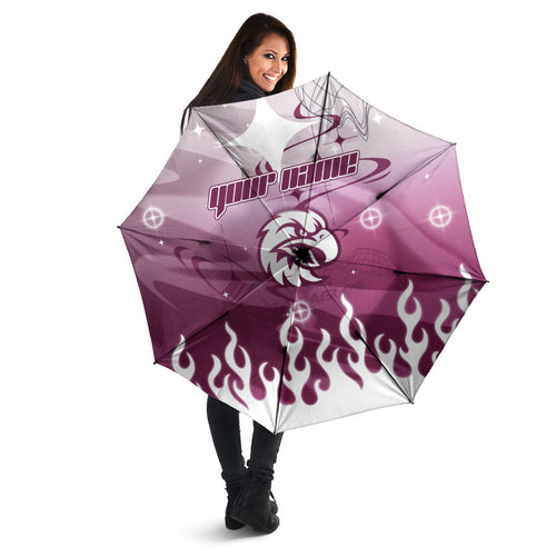 Personalized Manly Warringah Sea Eagles Umbrella Y2K Grunge Aesthetic With Cyber Flames and Starburst Graphics