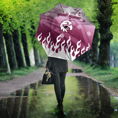 Personalized Manly Warringah Sea Eagles Umbrella Y2K Grunge Aesthetic With Cyber Flames and Starburst Graphics