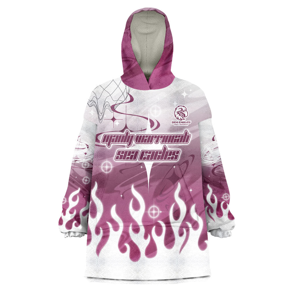 Personalized Manly Warringah Sea Eagles Wearable Blanket Hoodie Y2K Grunge Aesthetic With Cyber Flames and Starburst Graphics
