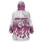 Personalized Manly Warringah Sea Eagles Wearable Blanket Hoodie Y2K Grunge Aesthetic With Cyber Flames and Starburst Graphics