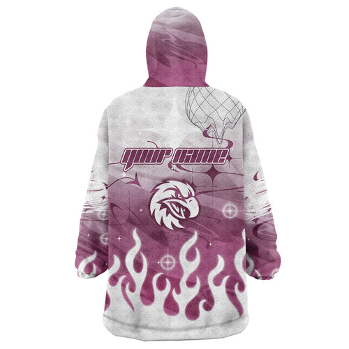 Personalized Manly Warringah Sea Eagles Wearable Blanket Hoodie Y2K Grunge Aesthetic With Cyber Flames and Starburst Graphics
