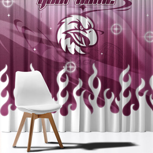 Personalized Manly Warringah Sea Eagles Window Curtain Y2K Grunge Aesthetic With Cyber Flames and Starburst Graphics