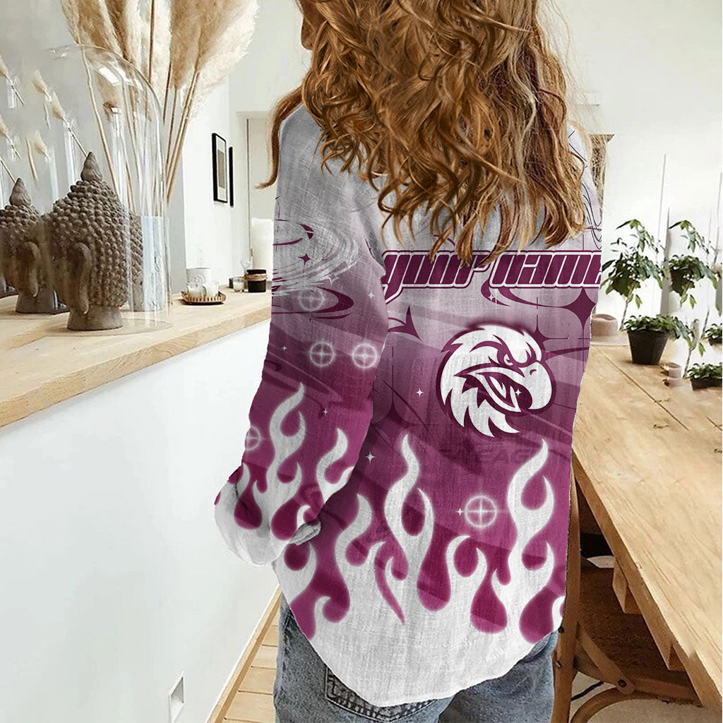 Personalized Manly Warringah Sea Eagles Women Casual Shirt Y2K Grunge Aesthetic With Cyber Flames and Starburst Graphics