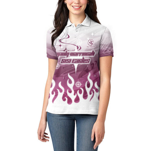 Personalized Manly Warringah Sea Eagles Women Polo Shirt Y2K Grunge Aesthetic With Cyber Flames and Starburst Graphics