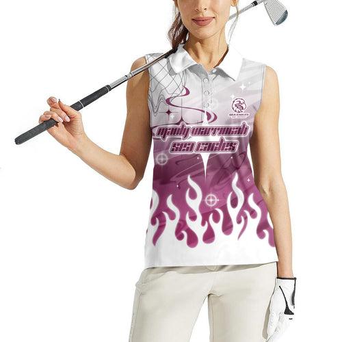 Personalized Manly Warringah Sea Eagles Women Sleeveless Polo Shirt Y2K Grunge Aesthetic With Cyber Flames and Starburst Graphics