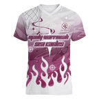 Personalized Manly Warringah Sea Eagles Women V-Neck T-Shirt Y2K Grunge Aesthetic With Cyber Flames and Starburst Graphics
