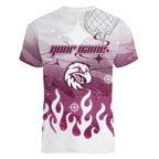 Personalized Manly Warringah Sea Eagles Women V-Neck T-Shirt Y2K Grunge Aesthetic With Cyber Flames and Starburst Graphics