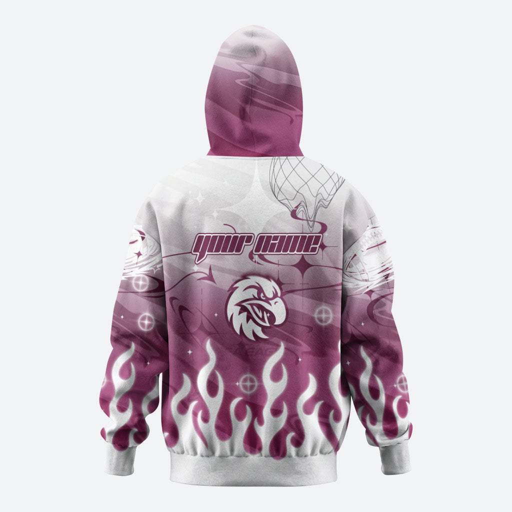 Personalized Manly Warringah Sea Eagles Zip Hoodie Y2K Grunge Aesthetic With Cyber Flames and Starburst Graphics