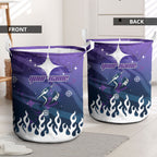 Personalized Melbourne Storm Laundry Basket Y2K Grunge Aesthetic With Cyber Flames and Starburst Graphics