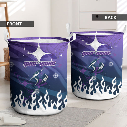 Personalized Melbourne Storm Laundry Basket Y2K Grunge Aesthetic With Cyber Flames and Starburst Graphics
