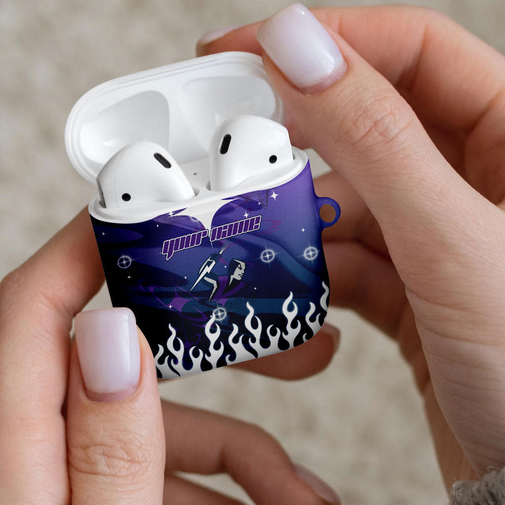 Personalized Melbourne Storm AirPods Case Y2K Grunge Aesthetic With Cyber Flames and Starburst Graphics