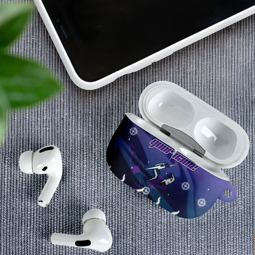 Personalized Melbourne Storm AirPods Case Y2K Grunge Aesthetic With Cyber Flames and Starburst Graphics