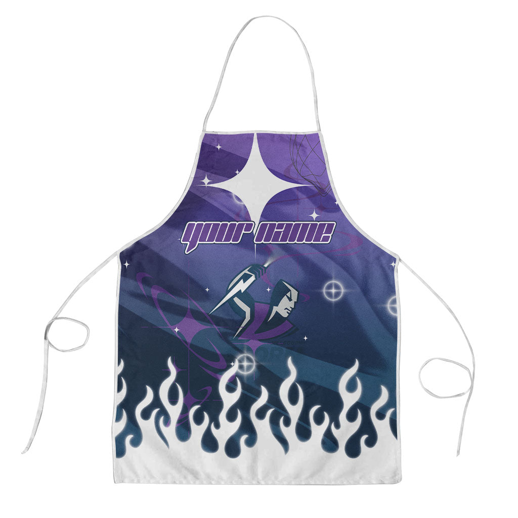 Personalized Melbourne Storm Apron Y2K Grunge Aesthetic With Cyber Flames and Starburst Graphics