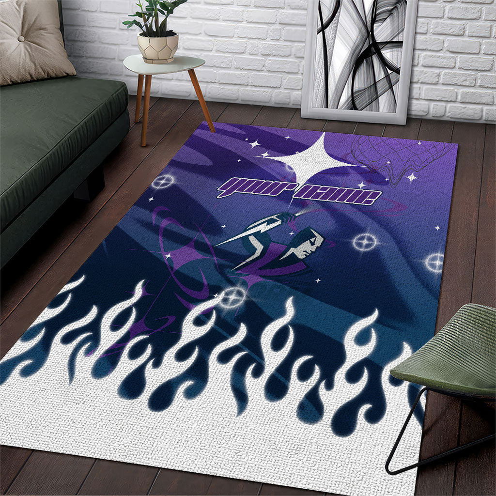 Personalized Melbourne Storm Area Rug Y2K Grunge Aesthetic With Cyber Flames and Starburst Graphics
