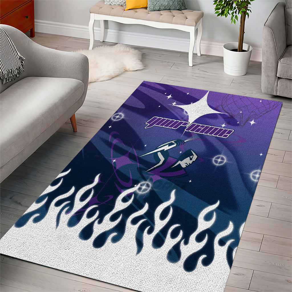 Personalized Melbourne Storm Area Rug Y2K Grunge Aesthetic With Cyber Flames and Starburst Graphics