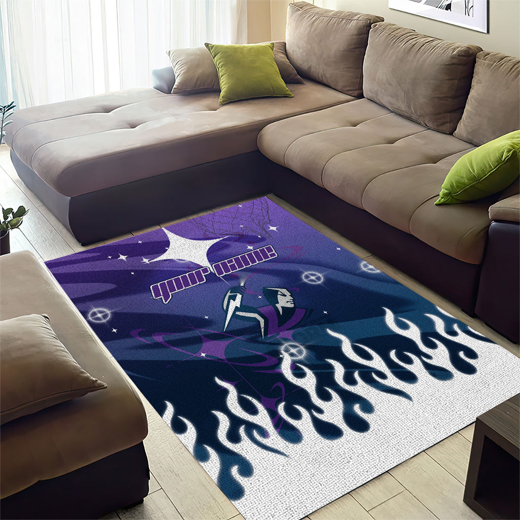 Personalized Melbourne Storm Area Rug Y2K Grunge Aesthetic With Cyber Flames and Starburst Graphics