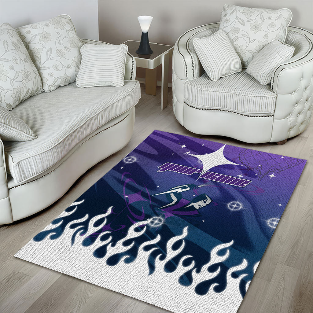 Personalized Melbourne Storm Area Rug Y2K Grunge Aesthetic With Cyber Flames and Starburst Graphics