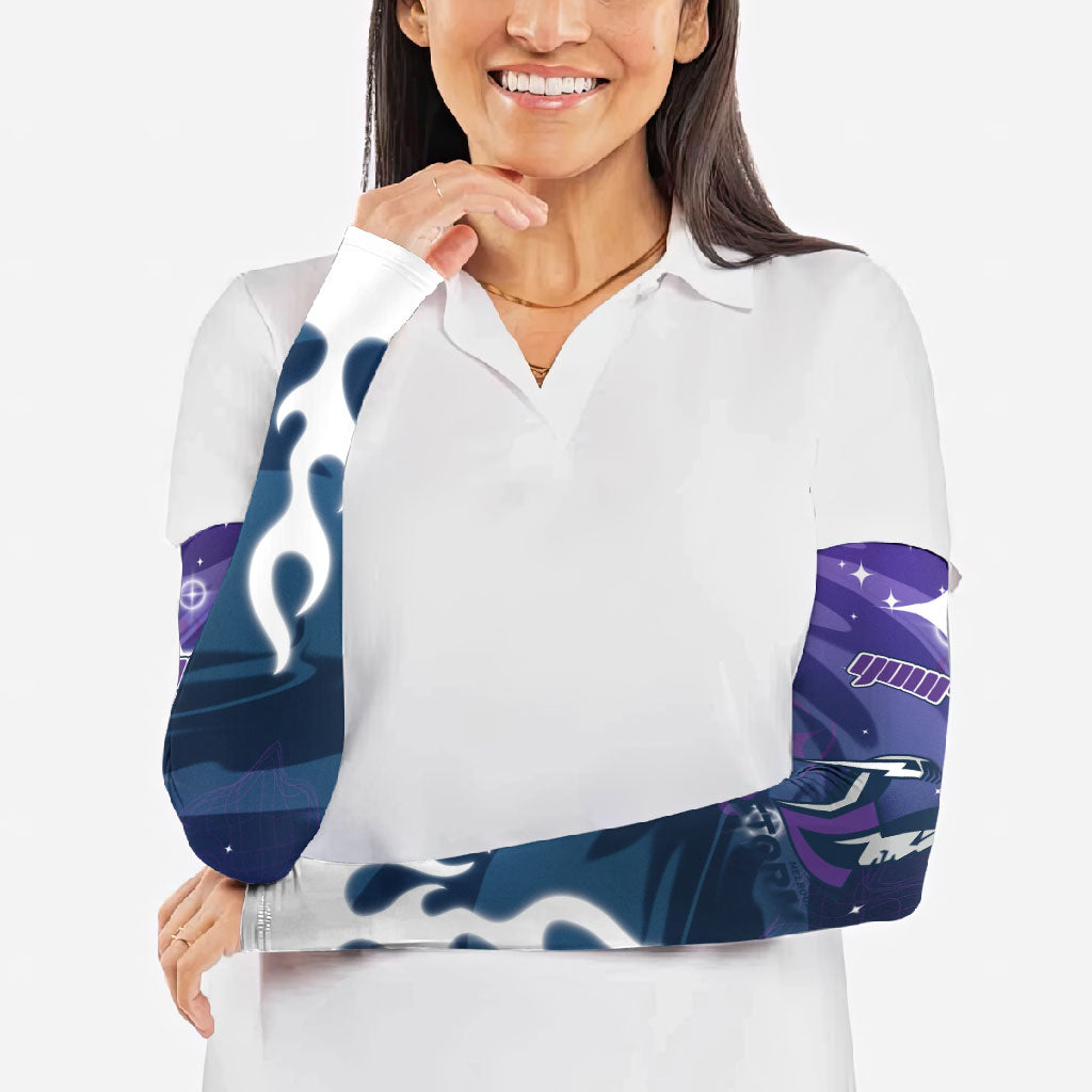 Personalized Melbourne Storm Arm Sleeves Y2K Grunge Aesthetic With Cyber Flames and Starburst Graphics