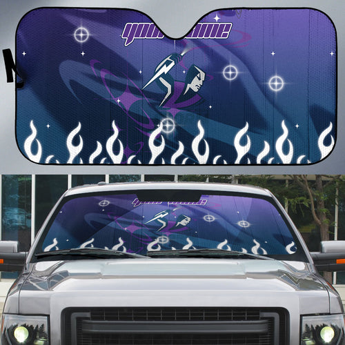 Personalized Melbourne Storm Auto Sun Shade Y2K Grunge Aesthetic With Cyber Flames and Starburst Graphics