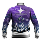 Personalized Melbourne Storm Baseball Jacket Y2K Grunge Aesthetic With Cyber Flames and Starburst Graphics