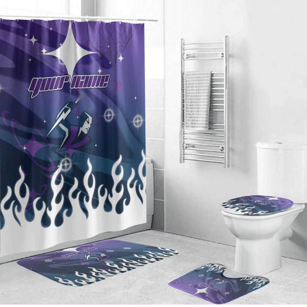 Personalized Melbourne Storm Bathroom Set Y2K Grunge Aesthetic With Cyber Flames and Starburst Graphics