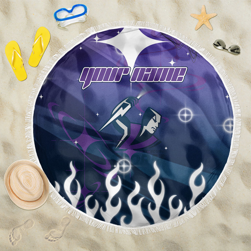 Personalized Melbourne Storm Beach Blanket Y2K Grunge Aesthetic With Cyber Flames and Starburst Graphics