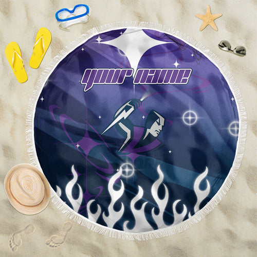 Personalized Melbourne Storm Beach Blanket Y2K Grunge Aesthetic With Cyber Flames and Starburst Graphics
