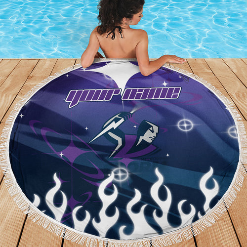 Personalized Melbourne Storm Beach Blanket Y2K Grunge Aesthetic With Cyber Flames and Starburst Graphics