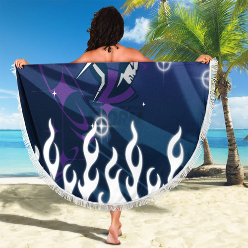 Personalized Melbourne Storm Beach Blanket Y2K Grunge Aesthetic With Cyber Flames and Starburst Graphics