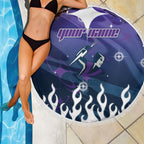 Personalized Melbourne Storm Beach Blanket Y2K Grunge Aesthetic With Cyber Flames and Starburst Graphics