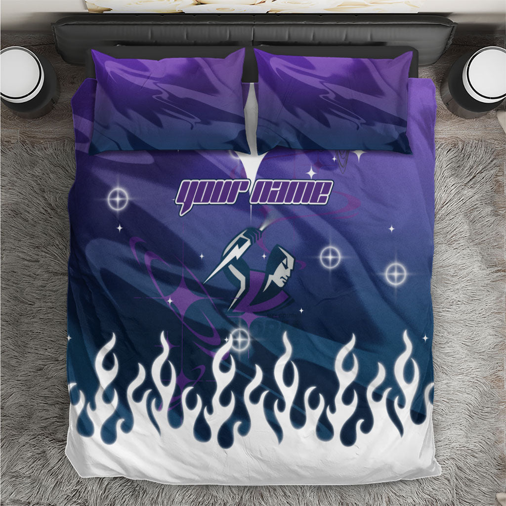 Personalized Melbourne Storm Bedding Set Y2K Grunge Aesthetic With Cyber Flames and Starburst Graphics