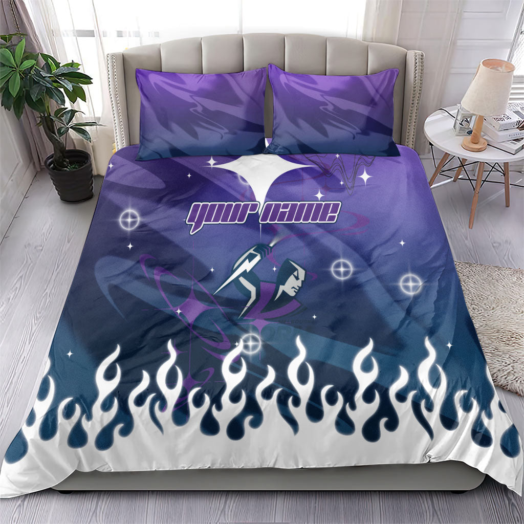Personalized Melbourne Storm Bedding Set Y2K Grunge Aesthetic With Cyber Flames and Starburst Graphics
