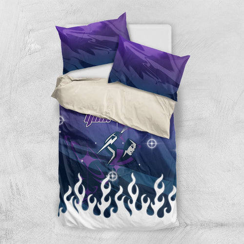Personalized Melbourne Storm Bedding Set Y2K Grunge Aesthetic With Cyber Flames and Starburst Graphics