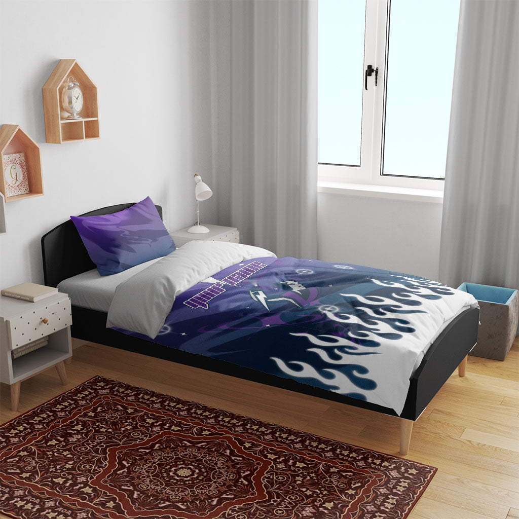 Personalized Melbourne Storm Bedding Set Y2K Grunge Aesthetic With Cyber Flames and Starburst Graphics