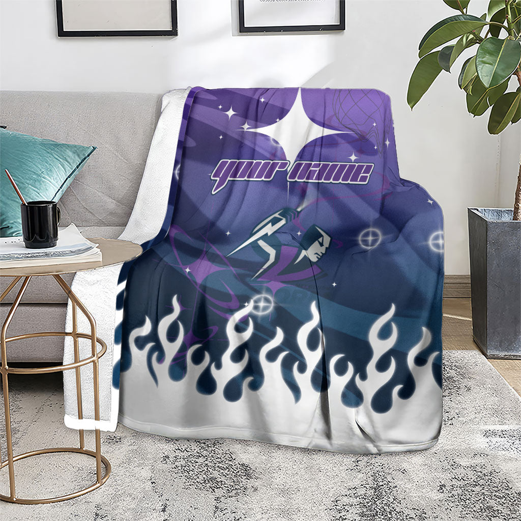 Personalized Melbourne Storm Blanket Y2K Grunge Aesthetic With Cyber Flames and Starburst Graphics
