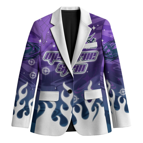 Personalized Melbourne Storm Blazer Y2K Grunge Aesthetic With Cyber Flames and Starburst Graphics