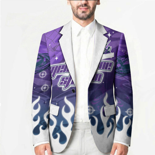 Personalized Melbourne Storm Blazer Y2K Grunge Aesthetic With Cyber Flames and Starburst Graphics