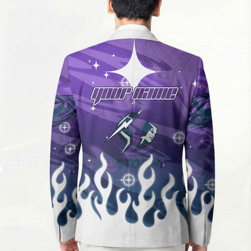 Personalized Melbourne Storm Blazer Y2K Grunge Aesthetic With Cyber Flames and Starburst Graphics