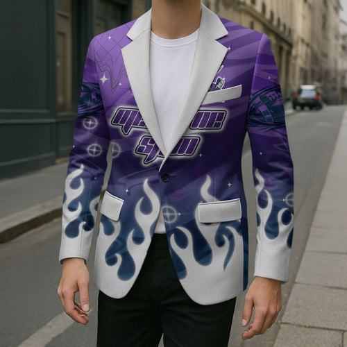 Personalized Melbourne Storm Blazer Y2K Grunge Aesthetic With Cyber Flames and Starburst Graphics