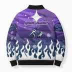 Personalized Melbourne Storm Bomber Puffer Jacket Y2K Grunge Aesthetic With Cyber Flames and Starburst Graphics