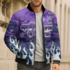 Personalized Melbourne Storm Bomber Puffer Jacket Y2K Grunge Aesthetic With Cyber Flames and Starburst Graphics