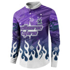 Personalized Melbourne Storm Button Sweatshirt Y2K Grunge Aesthetic With Cyber Flames and Starburst Graphics