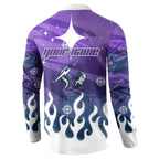 Personalized Melbourne Storm Button Sweatshirt Y2K Grunge Aesthetic With Cyber Flames and Starburst Graphics