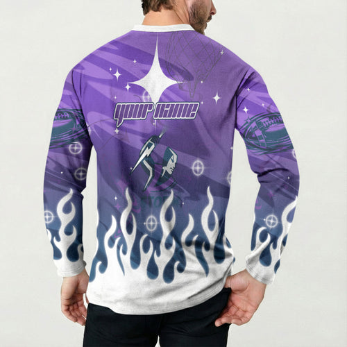 Personalized Melbourne Storm Button Sweatshirt Y2K Grunge Aesthetic With Cyber Flames and Starburst Graphics