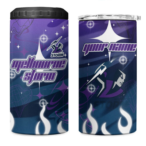 Personalized Melbourne Storm 4 in 1 Can Cooler Tumbler Y2K Grunge Aesthetic With Cyber Flames and Starburst Graphics