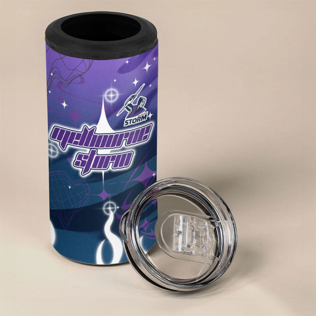 Personalized Melbourne Storm 4 in 1 Can Cooler Tumbler Y2K Grunge Aesthetic With Cyber Flames and Starburst Graphics